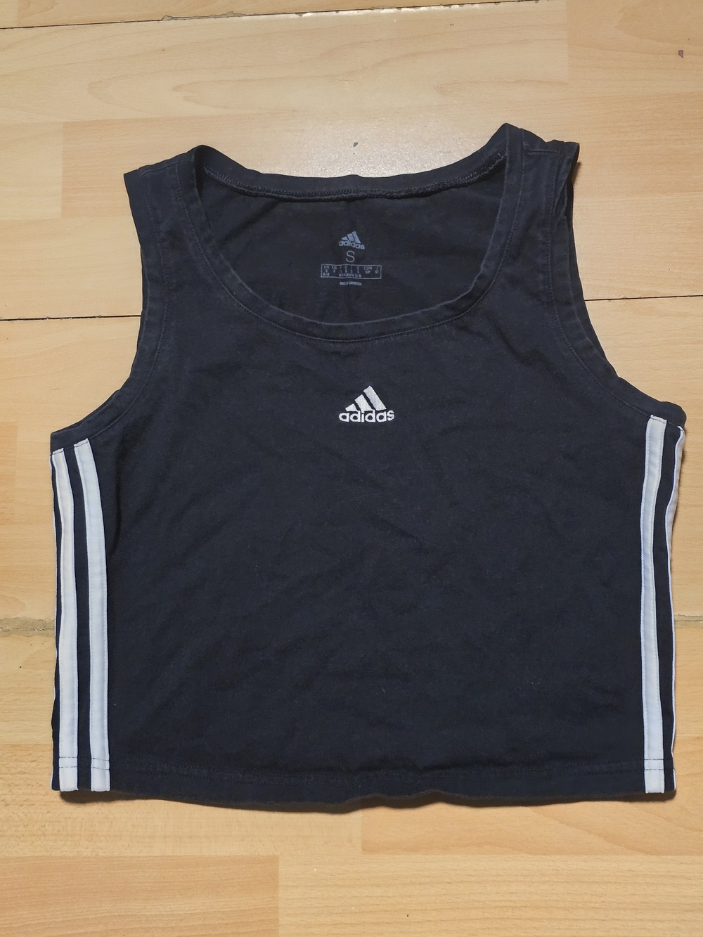 🛍3/$33 adidas Black Crop Tank Top with White Side Stripes